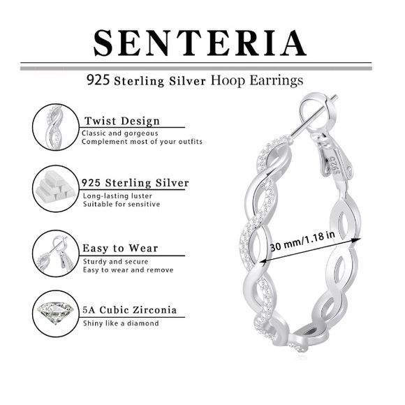 🌹🆕 925 Sterling Silver cubic zirconia CZ Twisted Hoop Earrings Christmas gift - Picture 3 of 5